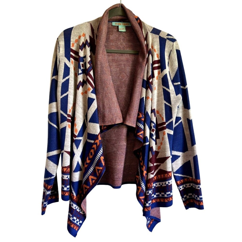 Flying Tomato Southwest Aztec Print Women's Medium Open Front Cardigan Cozy